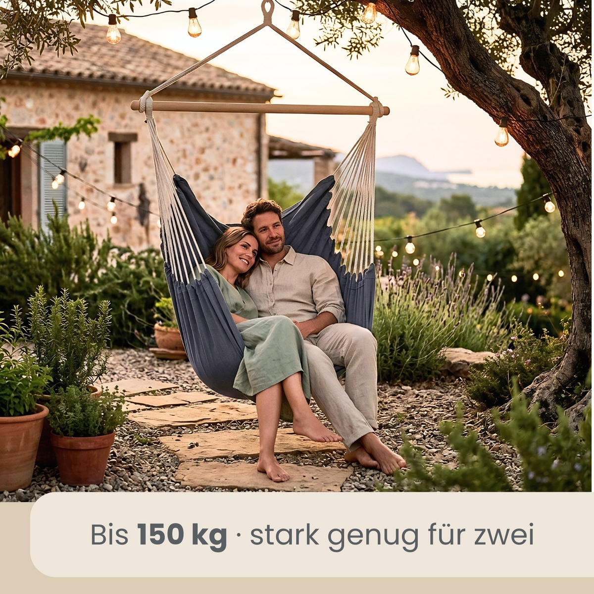 XXL HÄNGESESSEL 185/130 cm Belastbar bis 150 kg Anthrazit - Grau, Textil (130/155/185cm) - Amanka