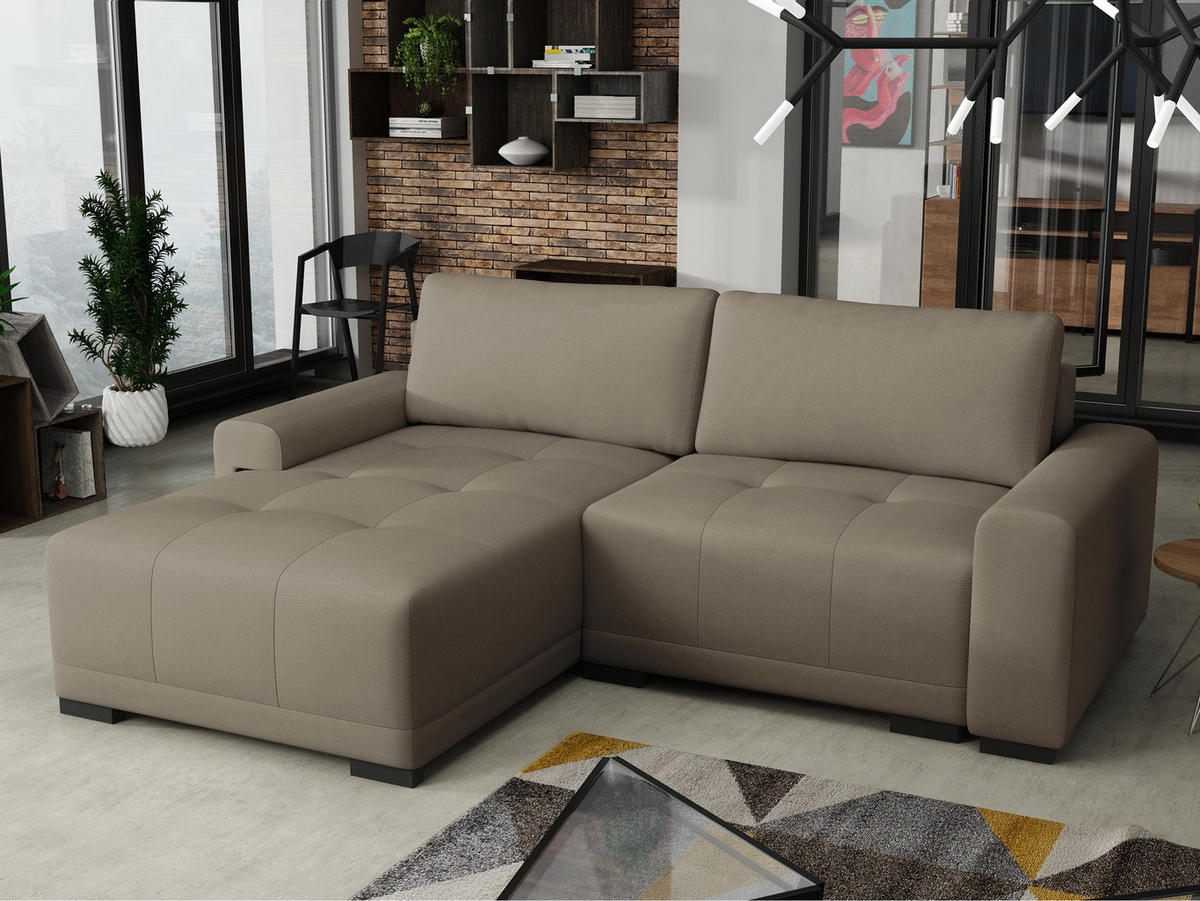 ECKSOFA Milton - Hellbraun/Schwarz, Holz/Textil (237/180cm) - MIRJAN24
