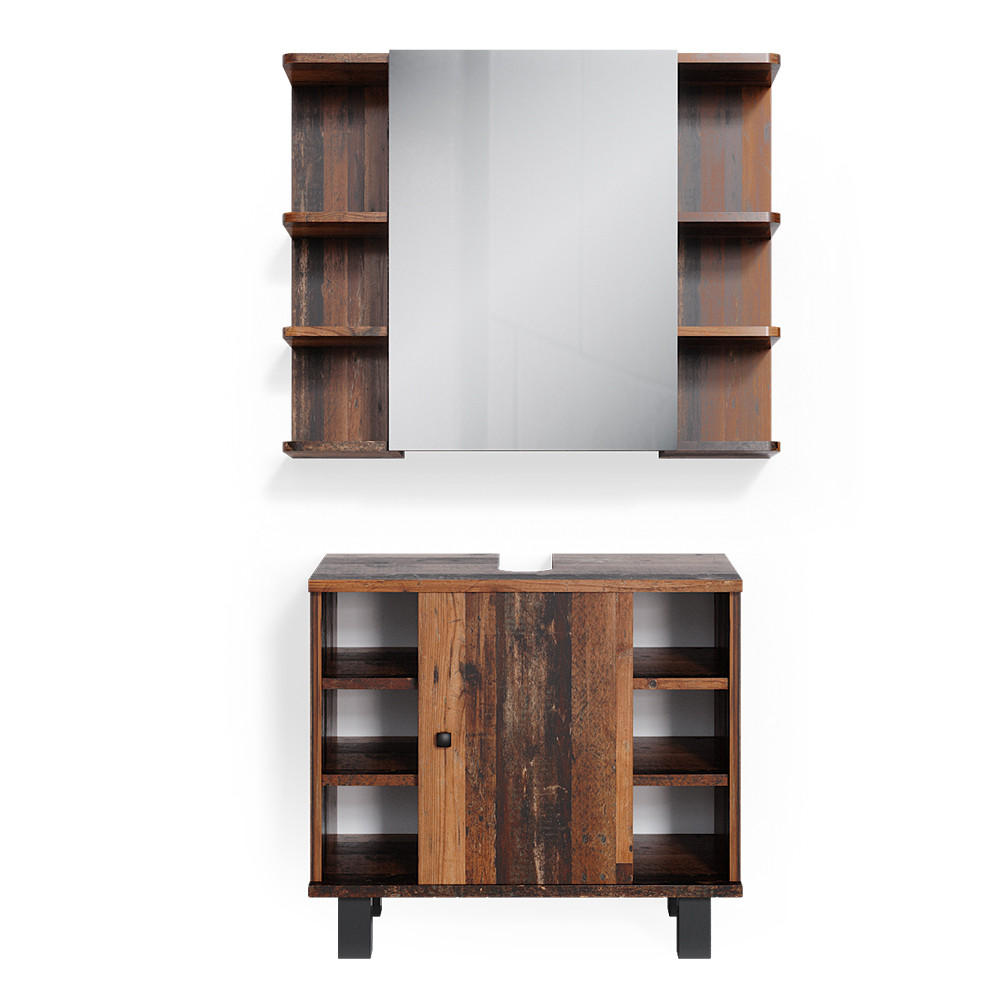 BADMÖBEL-SET Fynn Eiche rustikal 2 Teile - Wildeiche, Holzwerkstoff (60/54/32cm) - Vicco