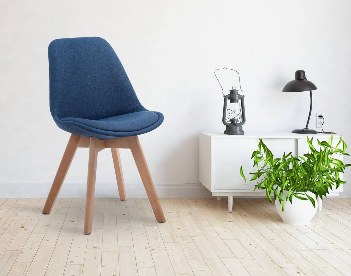 STUHL Stoff Blau - Blau/Eukalyptusholzfarben, Holz/Textil (48/84/55cm) - CLP