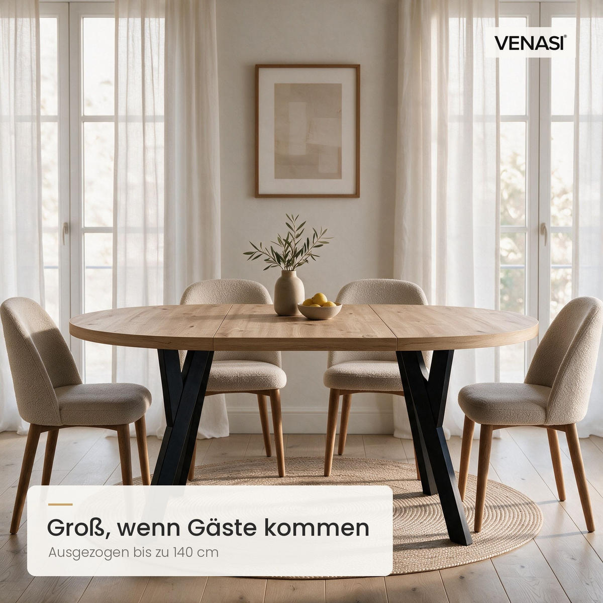 ESSTISCH ausziehbar rund 100-140 cm ATO Aristan, Auszugstisch mit Einlegeplatte - Dunkelbraun/Schwarz, Holzwerkstoff (100/100/77cm) - VENASI MÖBEL
