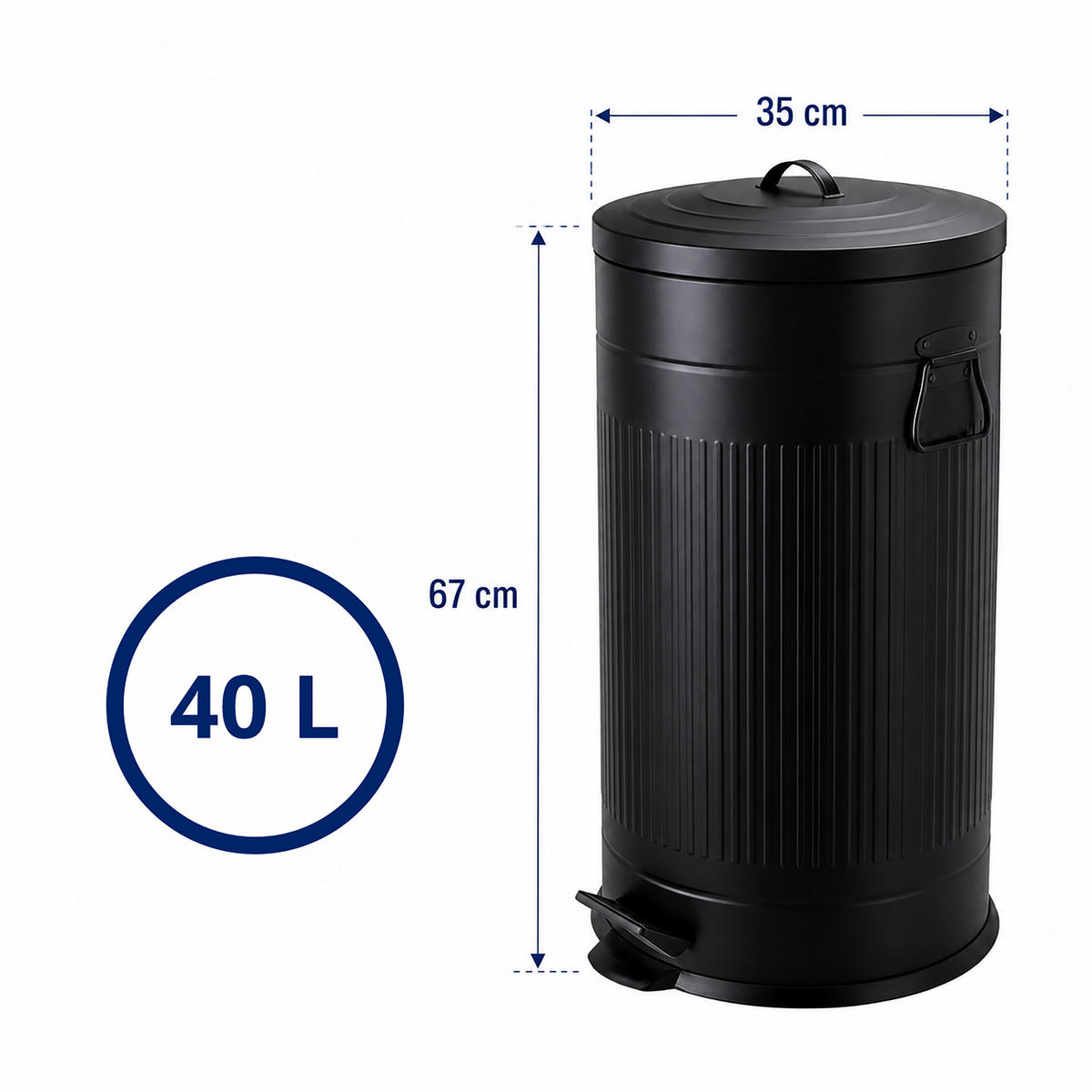 MÜLLEIMER Schwarz Treteimer Soft-Close 40 l - Schwarz, Kunststoff/Metall (35/67/35cm) - Relaxdays
