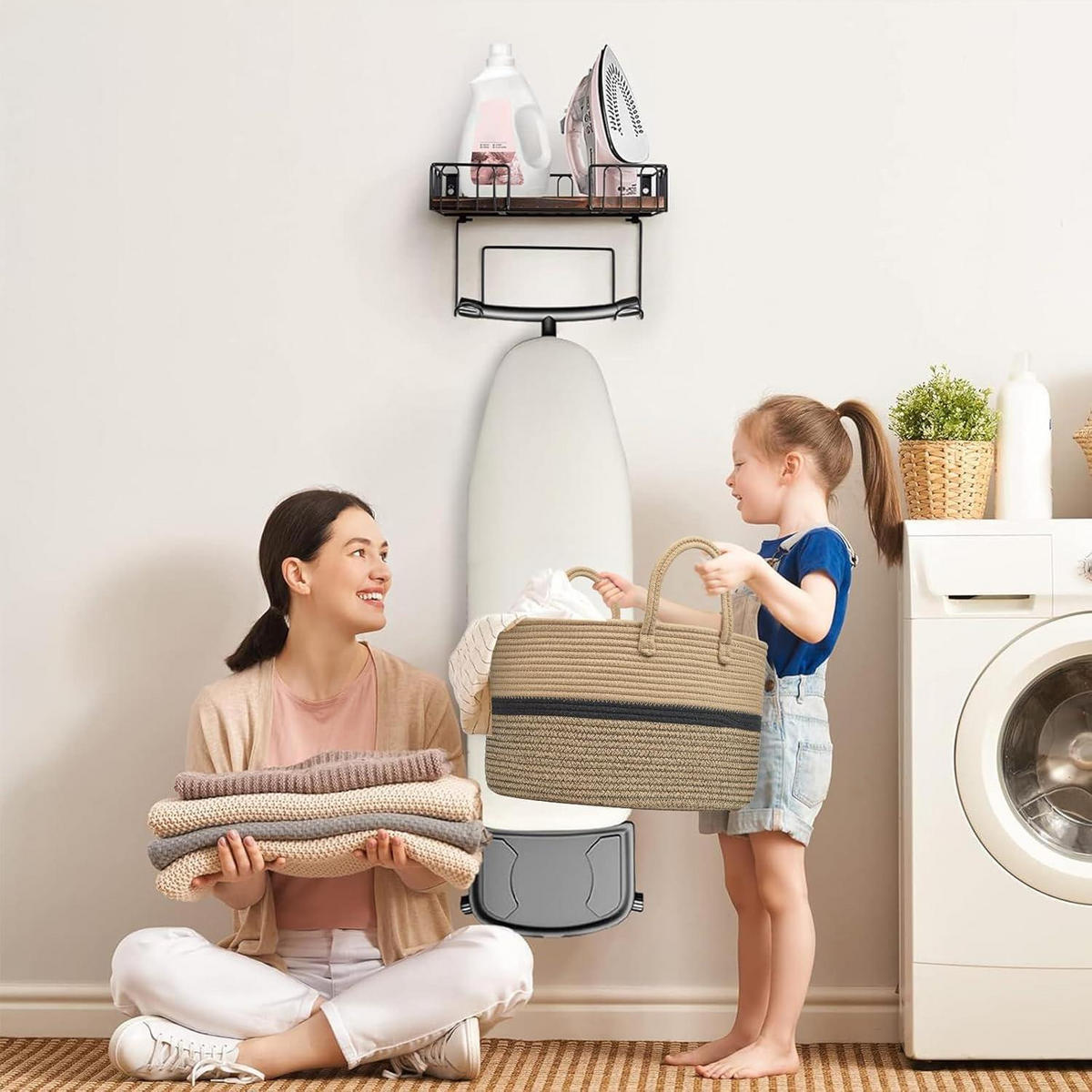 WÄSCHEKORB Baumwolle Seil geflochten 32L Ø40 x H25 cm 2 Griffe 3-farbig Braun - Multicolor, Naturmaterialien (40/25/40cm)
