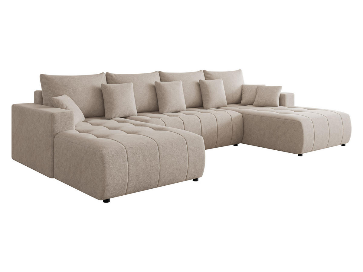 WOHNLANDSCHAFT Fabio U - Hellbraun/Schwarz, Holz/Kunststoff (346/88/188cm) - MIRJAN24