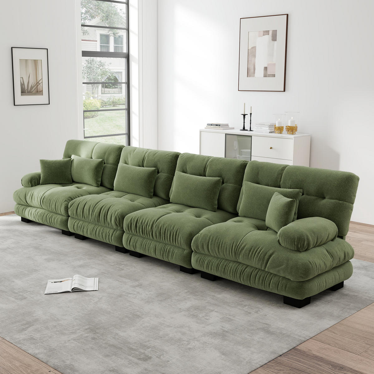 4-SITZER SOFA Chenille Grün - Grün, Textil (406/81/77cm) - WISHDOR