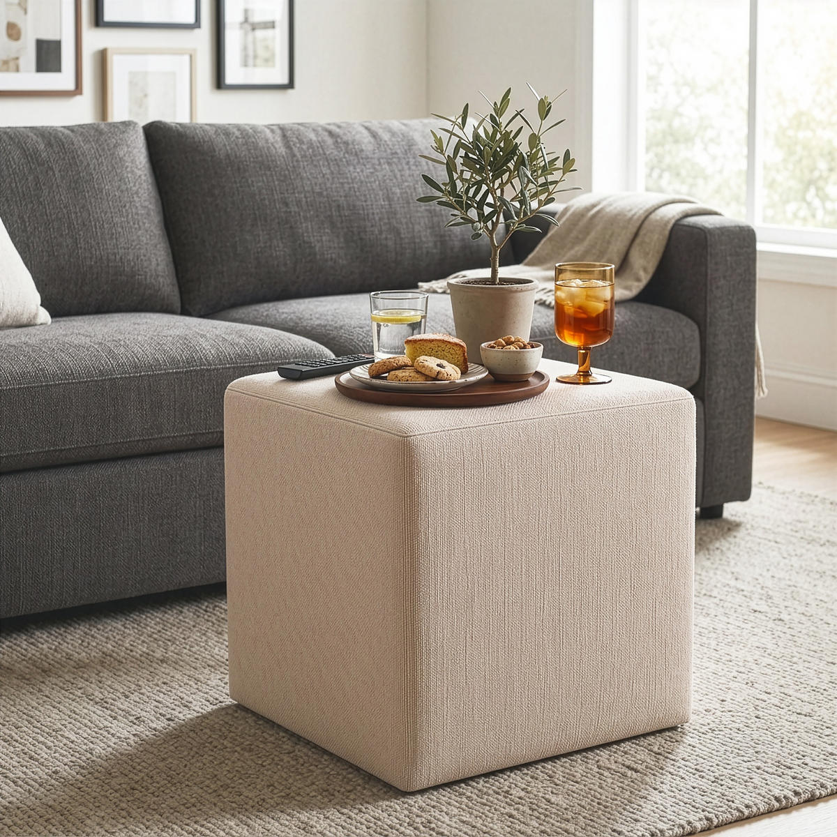 HOCKER M22 Beige 41/45/41 cm eckig - Beige, Textil (41.1/45/41.1cm) - Livojo
