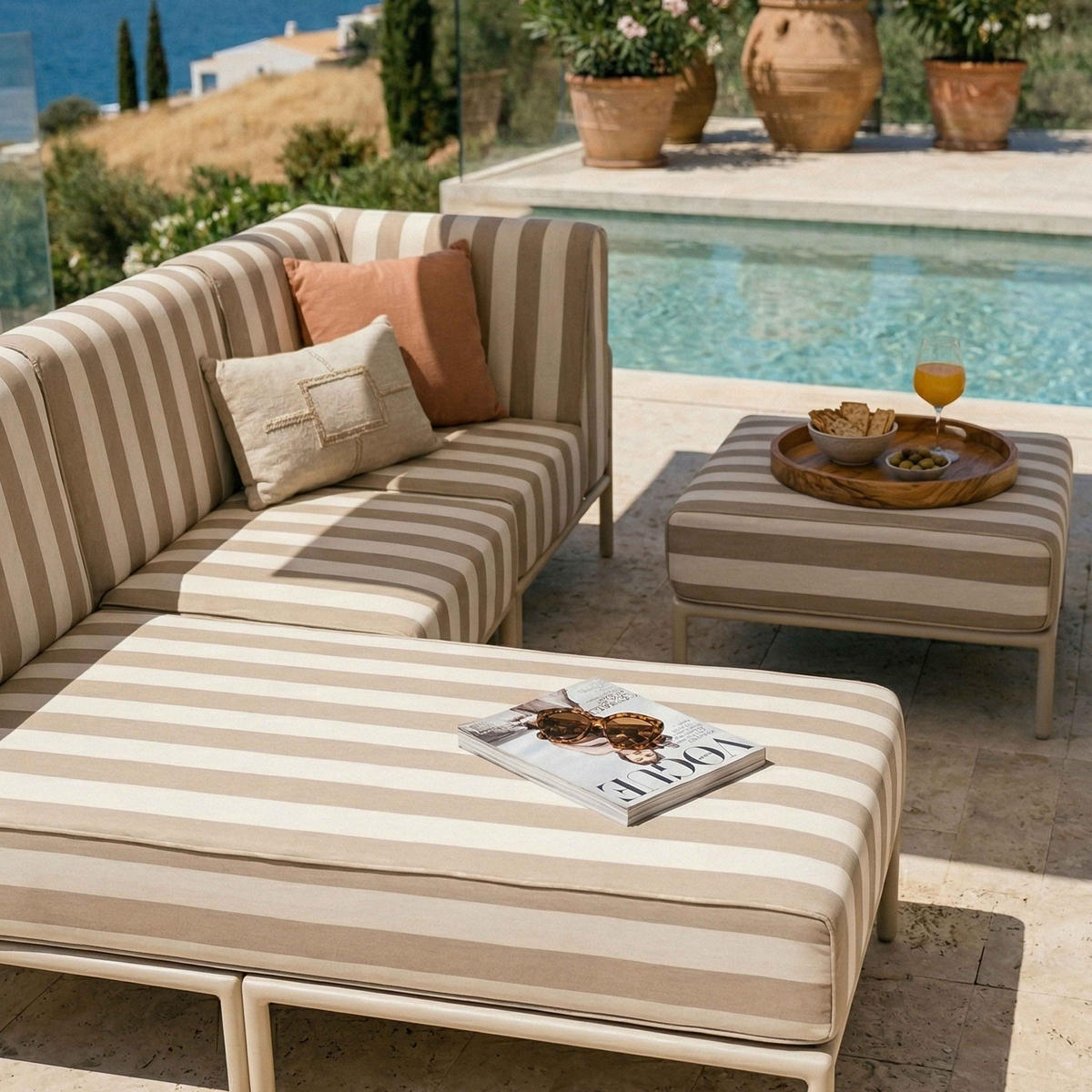 GARTENSOFA mit 4 Sitzplätzen, Beige - Beige, Textil - Oviala