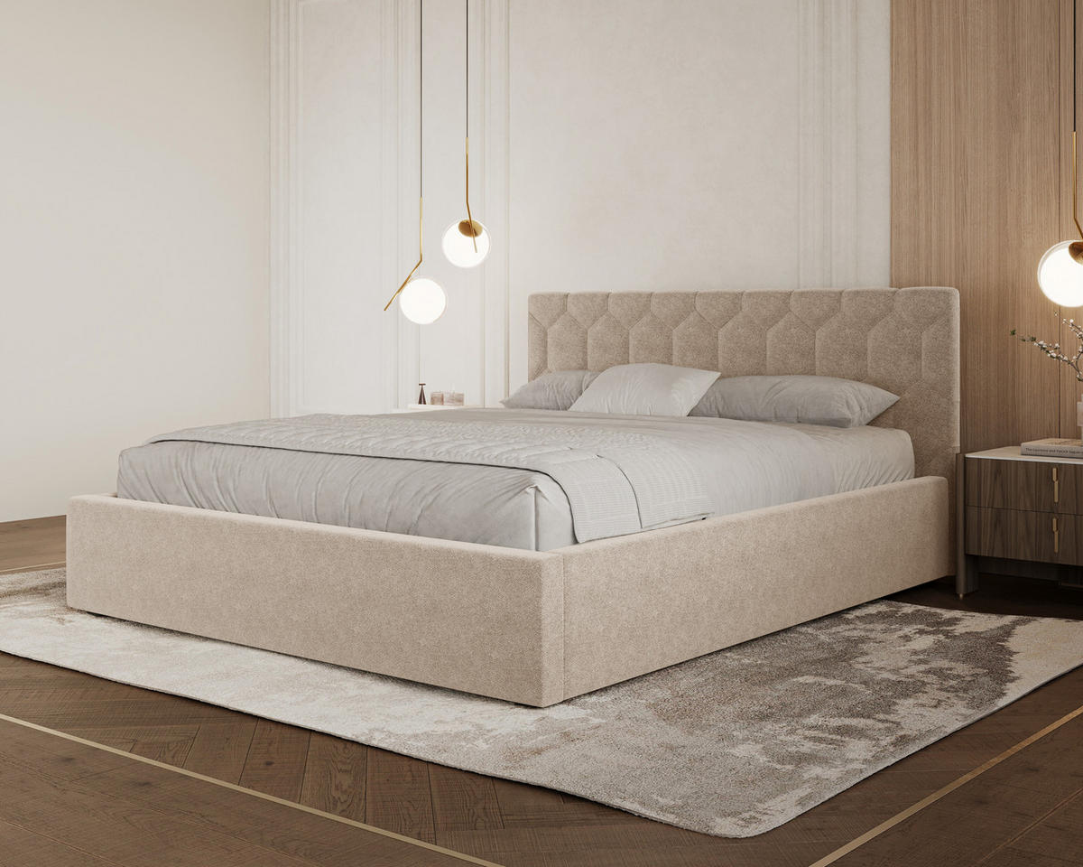 POLSTERBETT 02 180 x 200 cm – Casa – Bett mit Federmechanismus und Stauraum - Beige, Holz - ROYAL24_MARKT