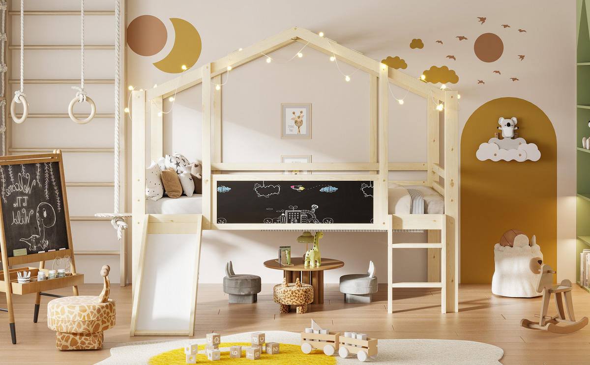 HOCHBETT 90x200 cm Rutsche Holz - Naturfarben, Holz (90/200cm) - LEBENLANG