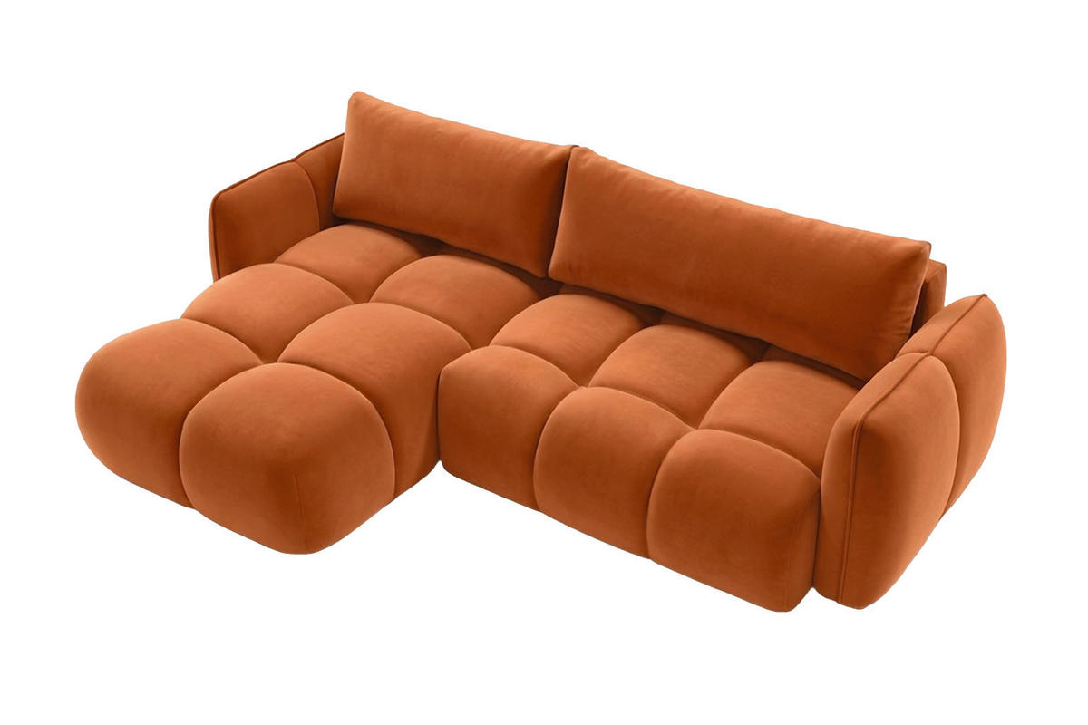 ECKSOFA L-Form Mit Schlaffunktion, Veloursstoff Bluvel, Zimtfarbe, Links, BELVEDER L - Orange, Holz (250/168cm) - Kaiser Möbel