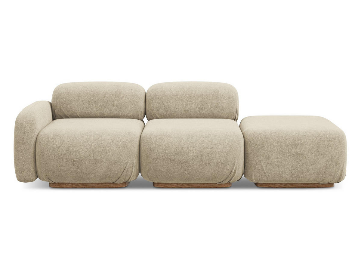 3-SITZER SOFA Rechts Bouclé Stoff Beige - Beige/Braun, Holz/Textil (258/73/95cm) - Makamii