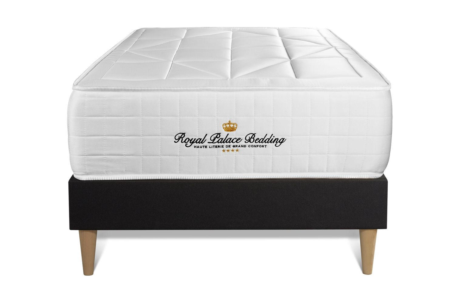 BETT Windsor Taschenfederkern und Memory-Schaum 90 x 200 cm h1 - Kit Bettgestell Schwarz - Beige/Schwarz, Holz (90/200cm) - ROYAL PALACE BEDDING
