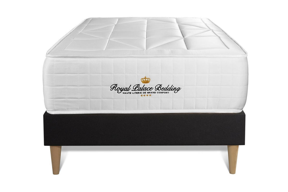 BETT Windsor Taschenfederkern und Memory-Schaum 90 x 200 cm h1 - Kit Bettgestell Schwarz - Beige/Schwarz, Holz (90/200cm) - ROYAL PALACE BEDDING