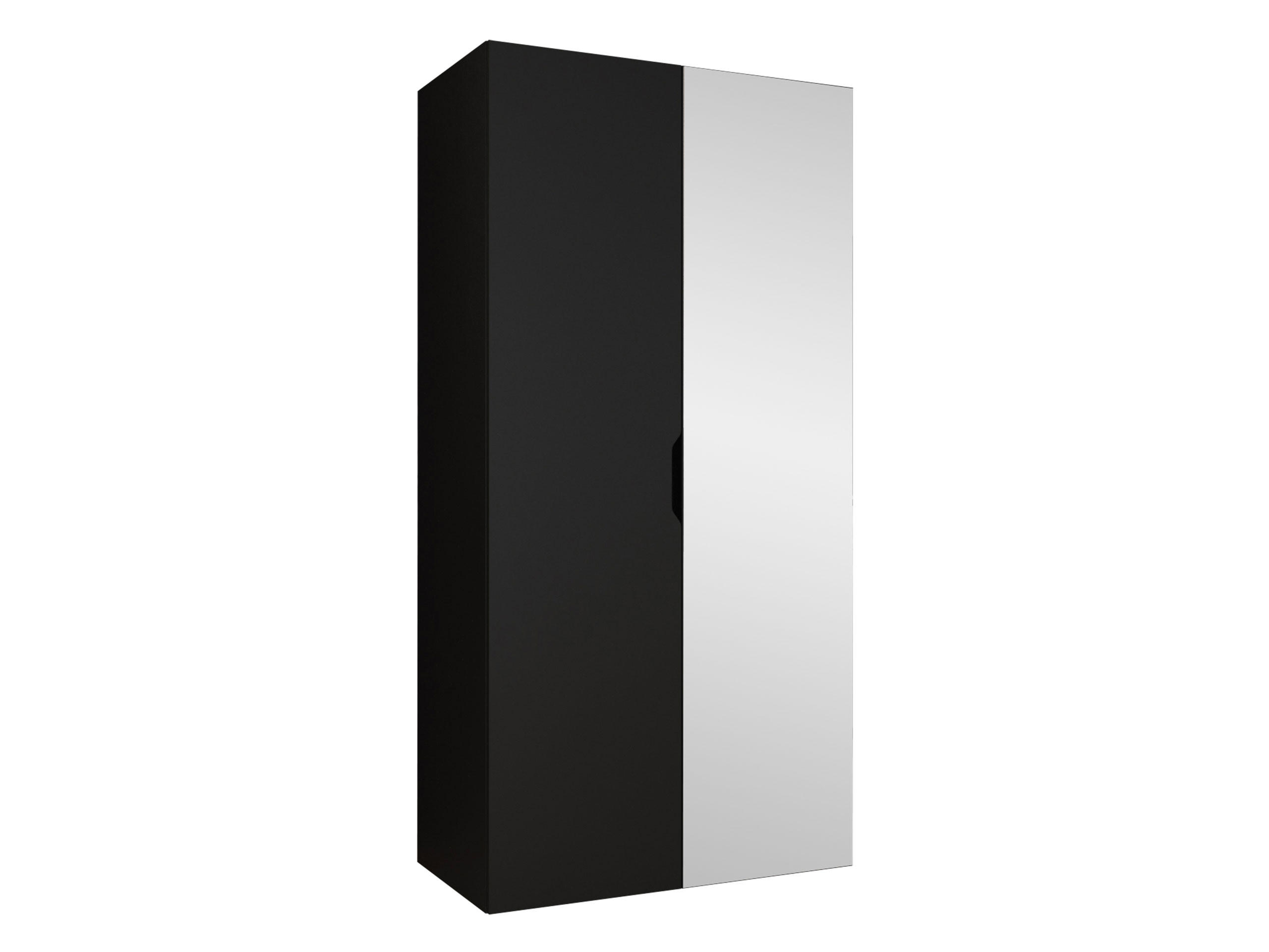 DREHTÜRENSCHRANK Malaga 100 mit Frontspiegel - Schwarz, Holzwerkstoff (100/202/52cm) - MIRJAN24