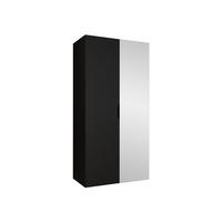 DREHTÜRENSCHRANK Malaga 100 mit Frontspiegel - Schwarz, Holzwerkstoff (100/202/52cm) - MIRJAN24