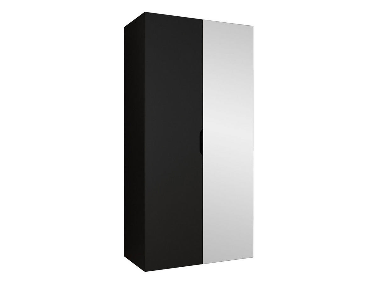 DREHTÜRENSCHRANK Malaga 100 mit Frontspiegel - Schwarz, Holzwerkstoff (100/202/52cm) - MIRJAN24