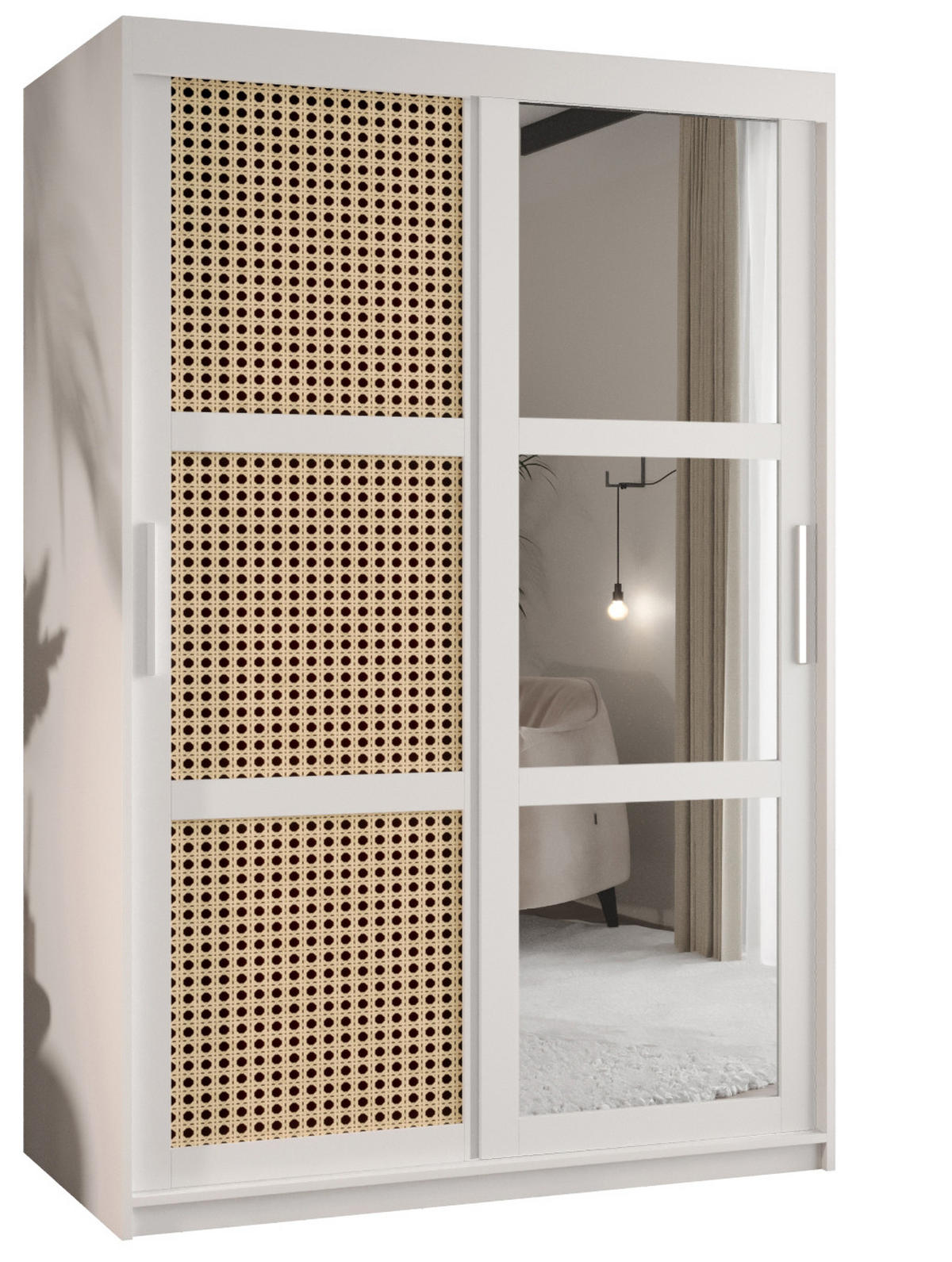 SCHWEBETÜRENSCHRANK 200/120/62 2-türig - Silberfarben/Weiß, Holz/Kunststoff (120/200/62cm) - MÖBEL KRYSPOL