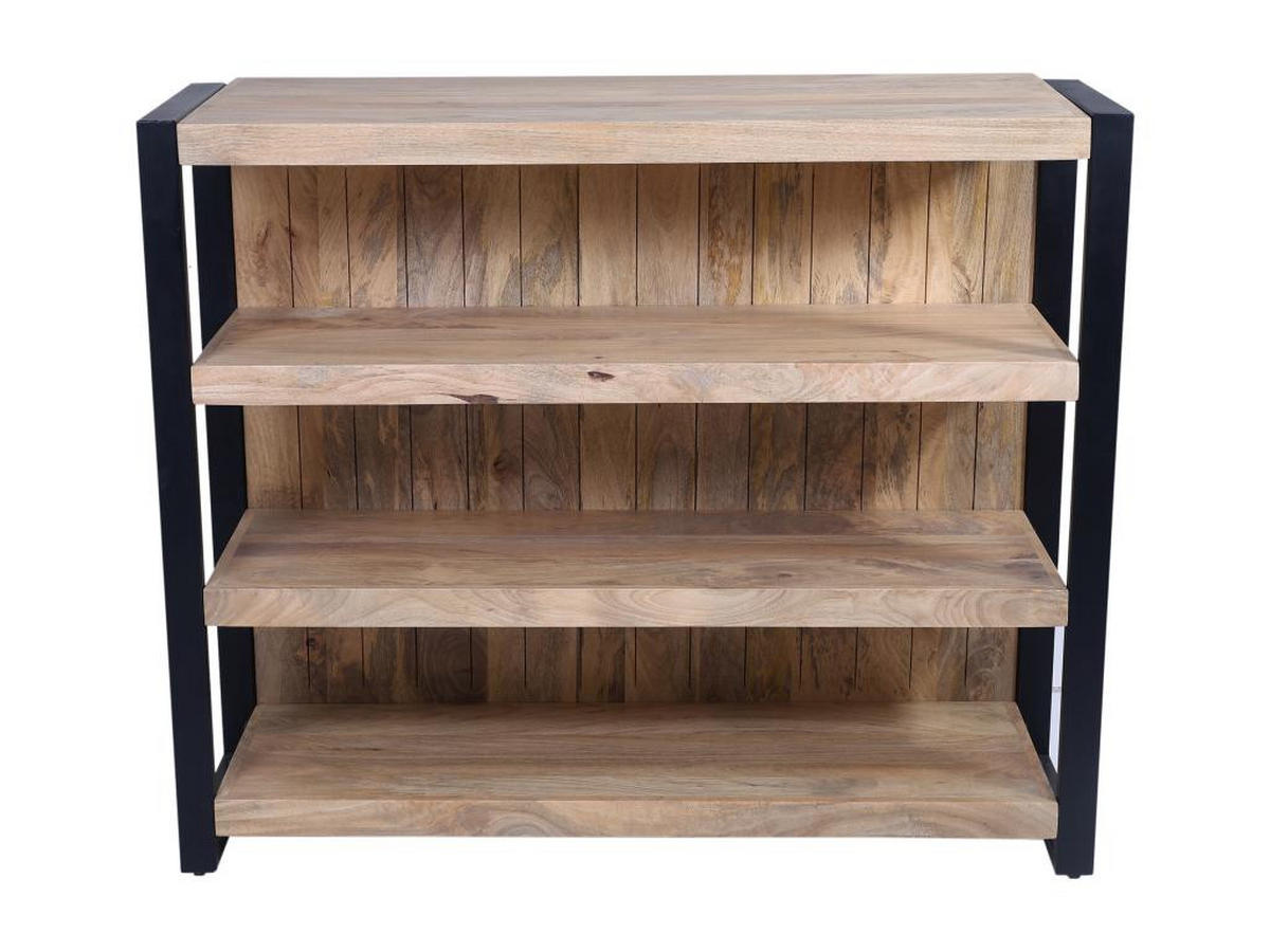 BARMÖBEL mit 3 Regalen - Mangoholz & Metall - Holzfarben & Schwarz - HARLEM II - Naturfarben, Holz (45/100/120cm) - Vente-Unique