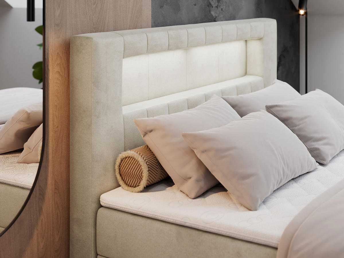 BOXBETT GOLD-5 LED 120/200 Beige Velvet - H3 - Beige, Holz/Textil (120/200cm) - MKS