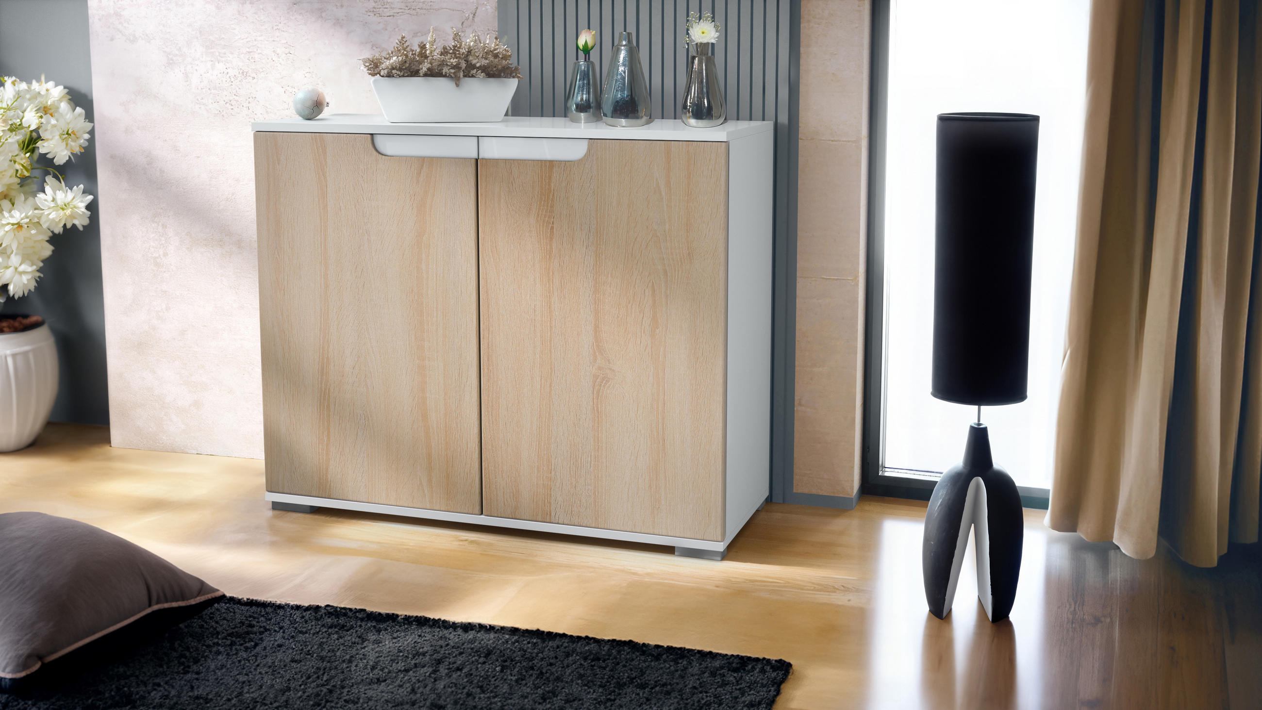 KOMMODE Sylt Eiche sägerau - Eiche San Remo, Holzwerkstoff (92.5/75.5/35cm) - Vladon