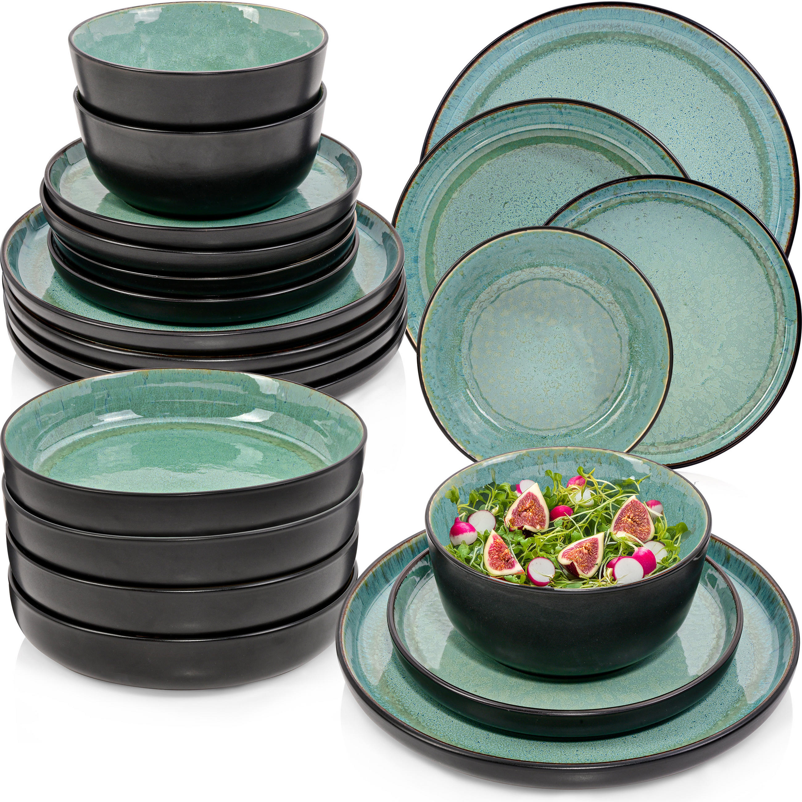 TAFELSERVICE FIJI - 24-teilig aus Steingut - Grün, Keramik (44/45/54cm) - Sänger