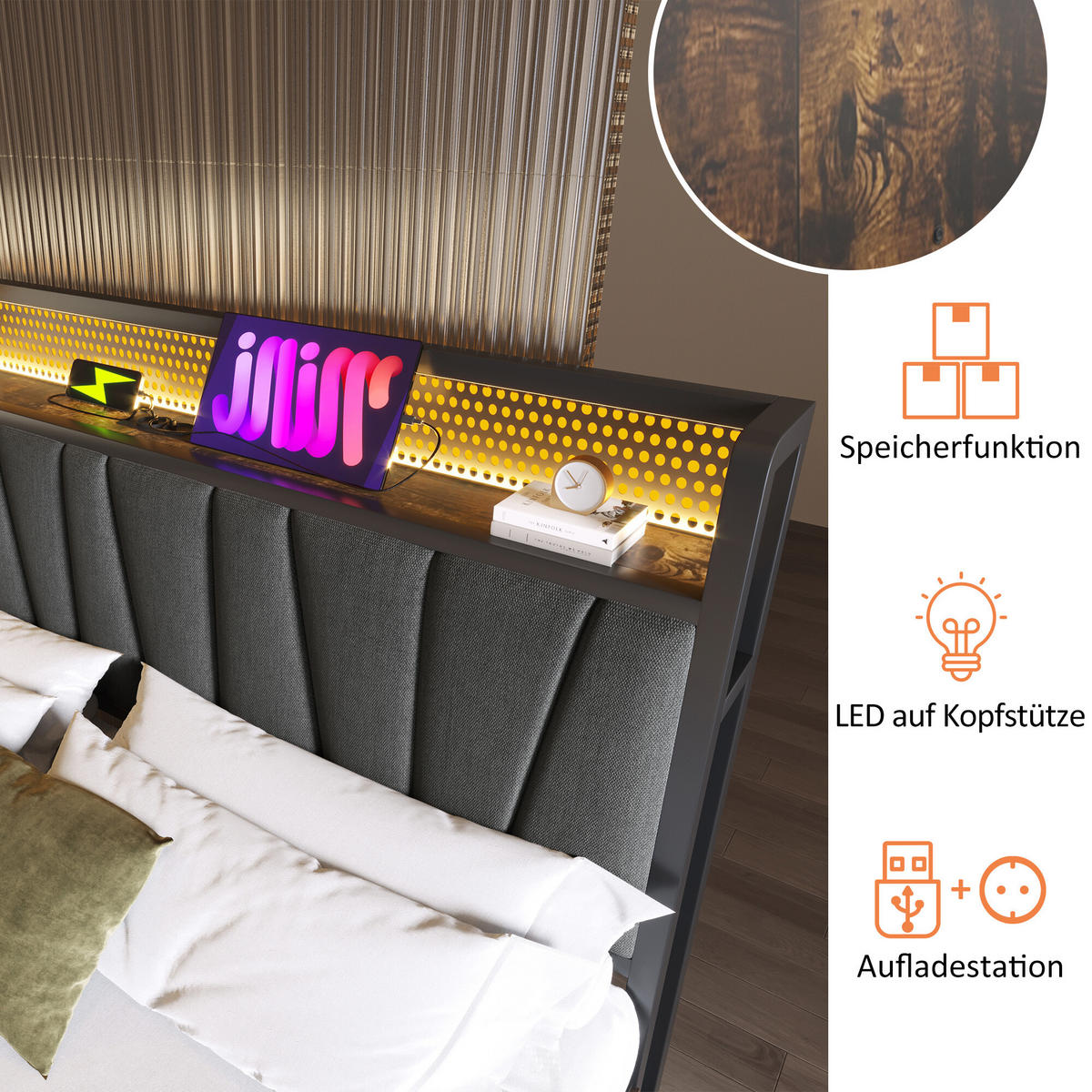 DOPPELBETT Braun 222/146 cm - Braun, Holz/Metall (140/200cm) - Urban Meuble