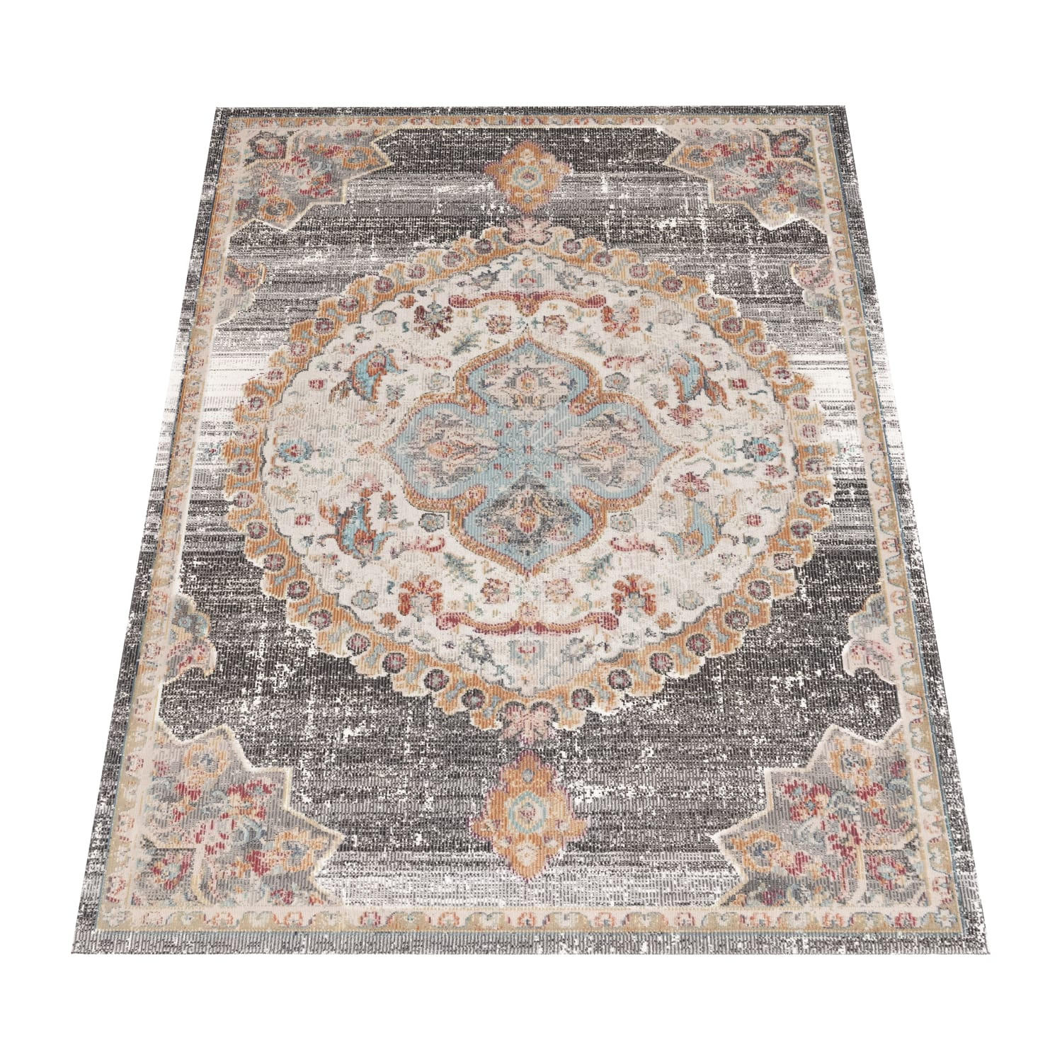 OUTDOOR Teppich Orientalisch Vintage Balkon, Terrasse schmutzabweisend Grau Läufer 60x100 - Grau, Textil (60/100cm) - KADIMA DESIGN