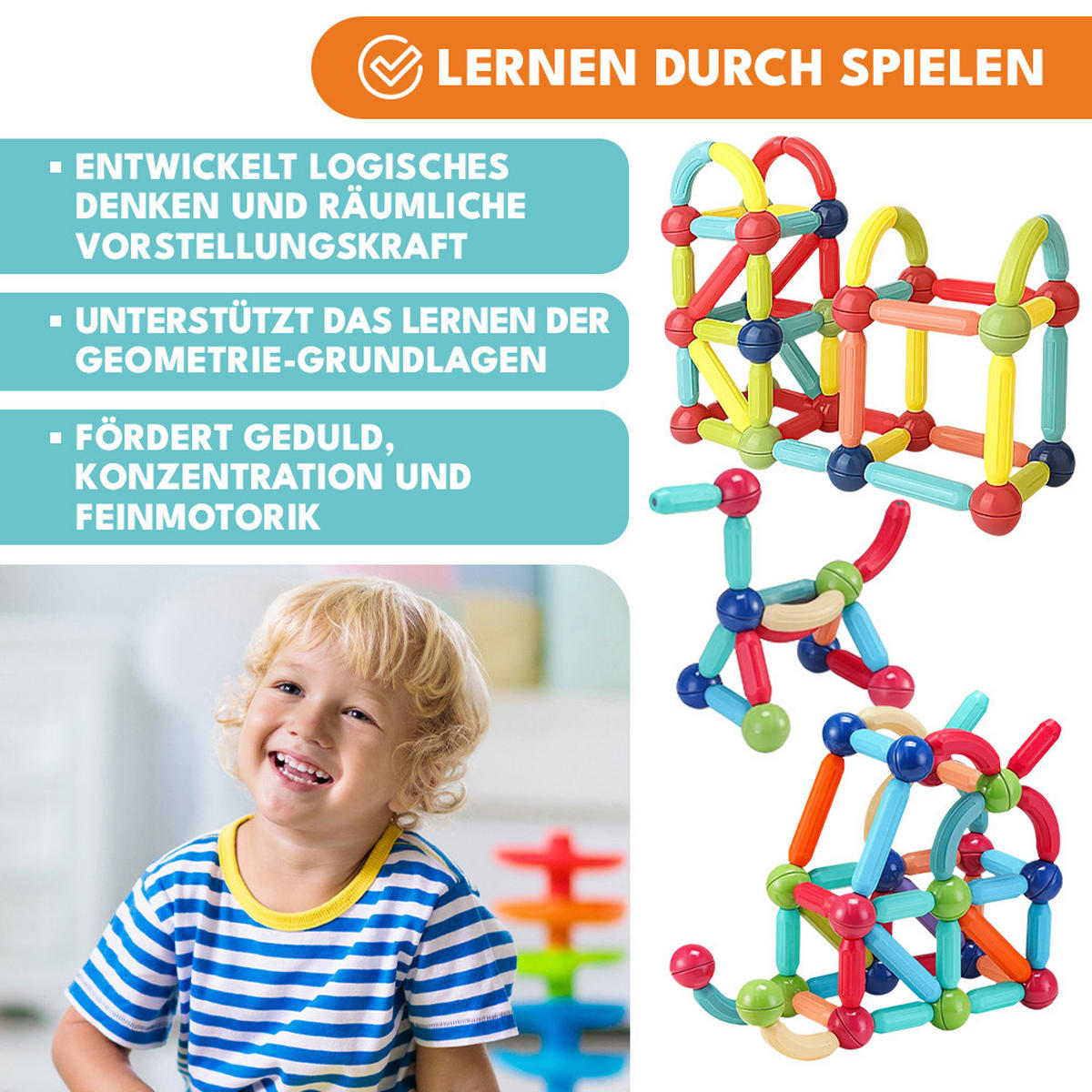 MAGNETISCHE BAUSTEINE 100 Teile - Rot/Multicolor, Kunststoff (5/5cm) - KRUMAD