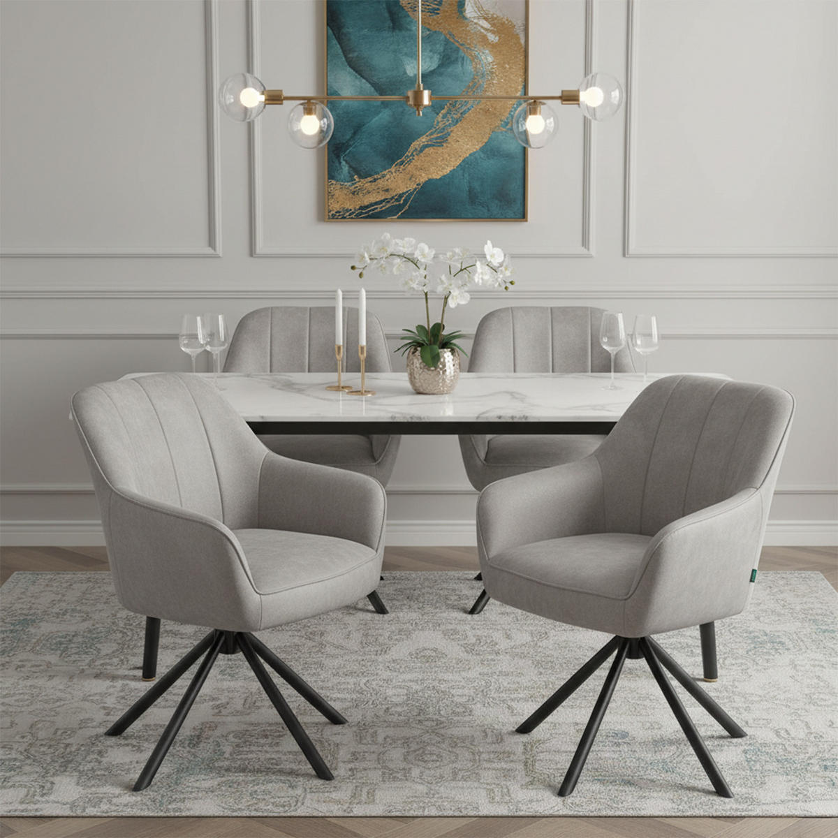 ARMLEHNSTUHL Mika-Piet 2er-Set - Hellgrau/Schwarz, Textil/Metall (60/87/65cm) - DUBI Möbel