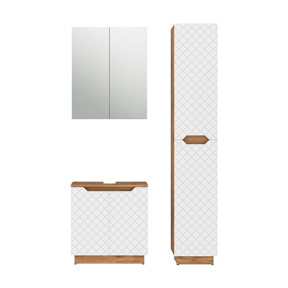 KOUPELNOVÝ NÁBYTEK Lotta Dub/bílá se strukturou dlaždic - bílá/barva dubu, kompozitní dřevo (59.8/62.1/32cm) - Vicco