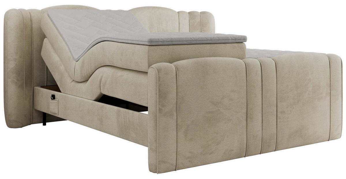 BOXBETT FORTINA 180/200 - Beige Velvet - H4 - Beige, Holz/Textil (180/200cm) - MKS