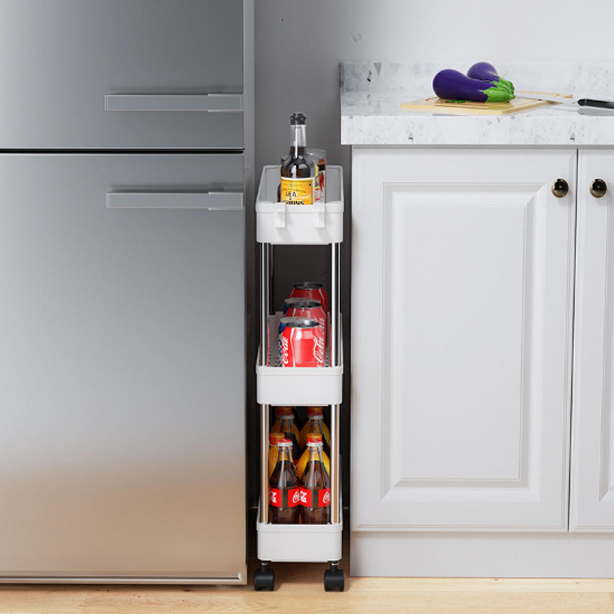 NISCHENWAGEN 40/12.5/60 cm 3-Stufig Weiß Kunststoff Edelstahl - Weiß, Kunststoff/Metall (40/60/12.5cm) - Livingandhome