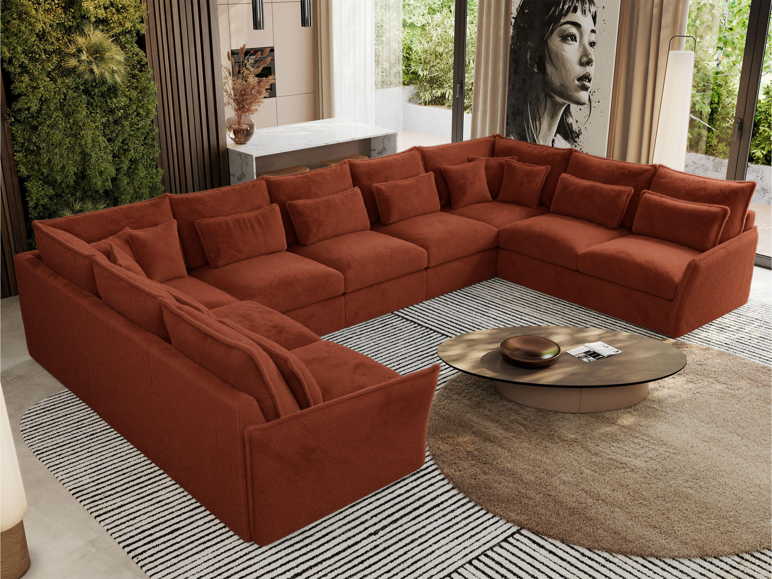 WOHNLANDSCHAFT VERSO U 9M Orange Plüsch - Schwarz/Orange, Kunststoff/Textil (442/93/270cm) - MKS