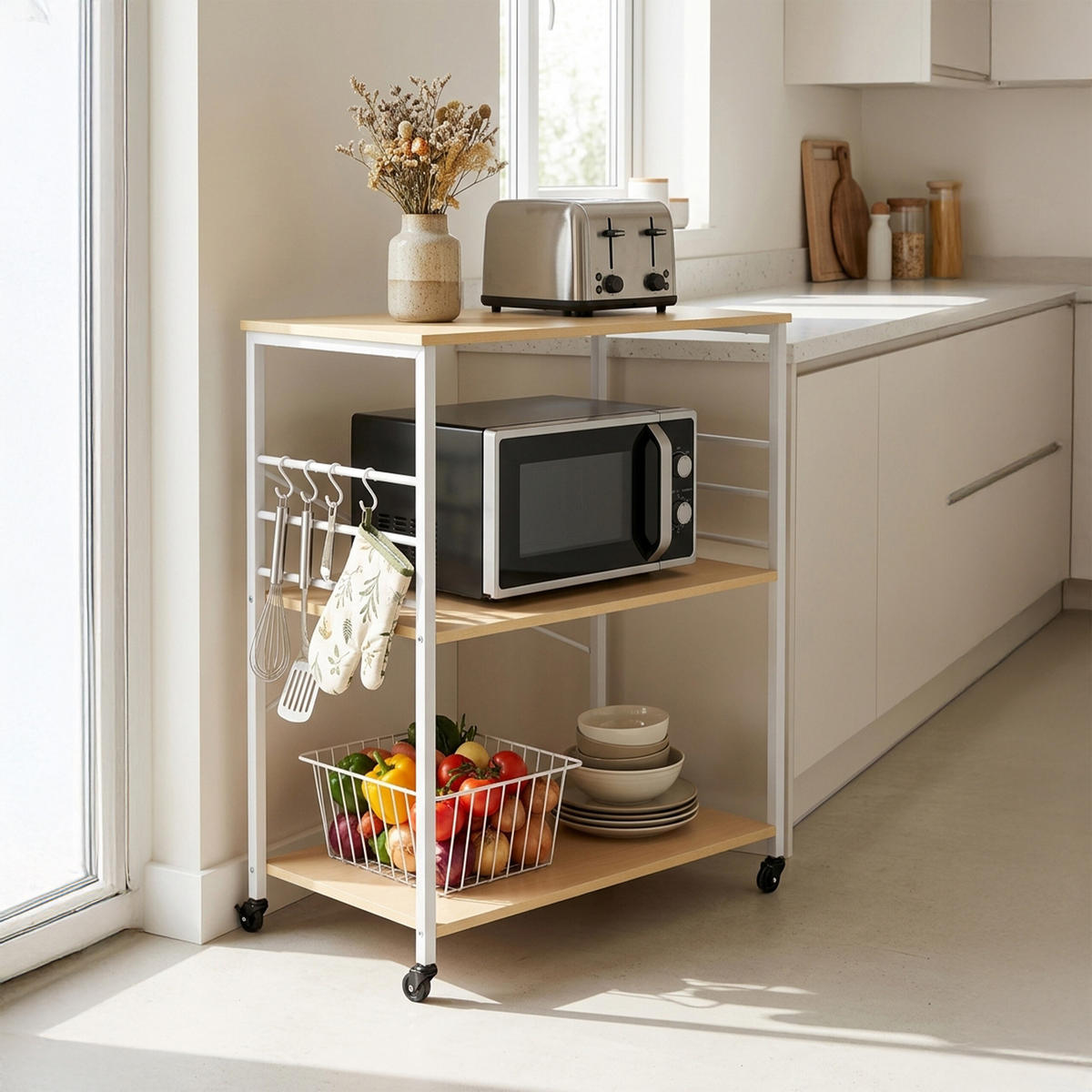 VOZIČEK za postrežbo - večbarvno, kovina/leseni material (80/89/40cm) - Relaxdays