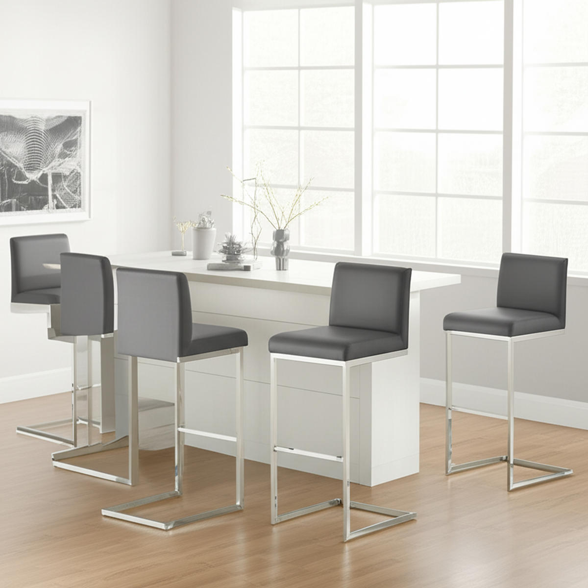 BARHOCKER 2er Set Paragon Kunstleder grau - Chromfarben/Grau, Kunststoff/Metall (42/104/48cm) - TPFLiving