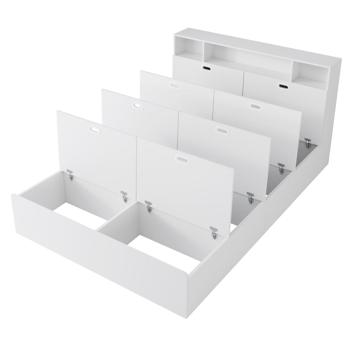 BETT 140/200 cm Weiß mit USB-Anschlüssen und großem Stauraum - Weiß, Holzwerkstoff (140/200cm) - OKWISH