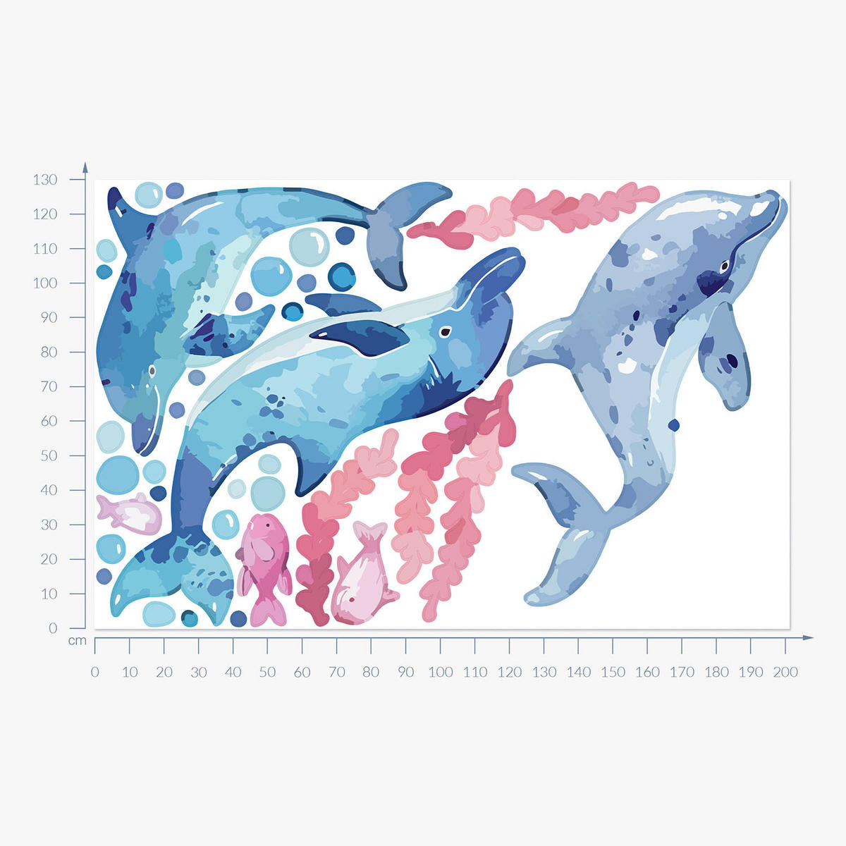 WANDAUFKLEBER 130x201cm - Blaue Delfine - Multicolor, Kunststoff (130/201/0.1cm) - Wallfluent