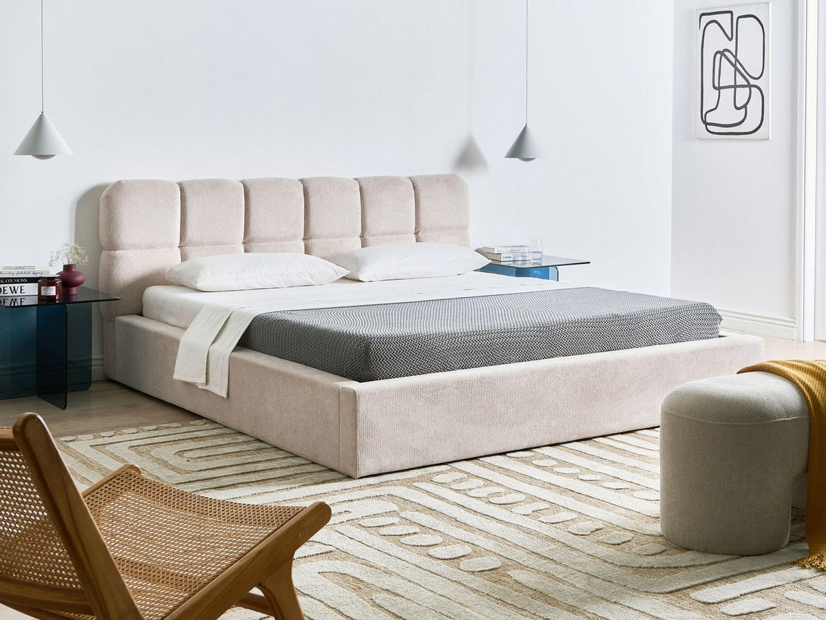 POSTEL s úložným prostorem 180/200 cm Látka Světle béžová Baston - béžová, textil (180/200cm) - Beliani