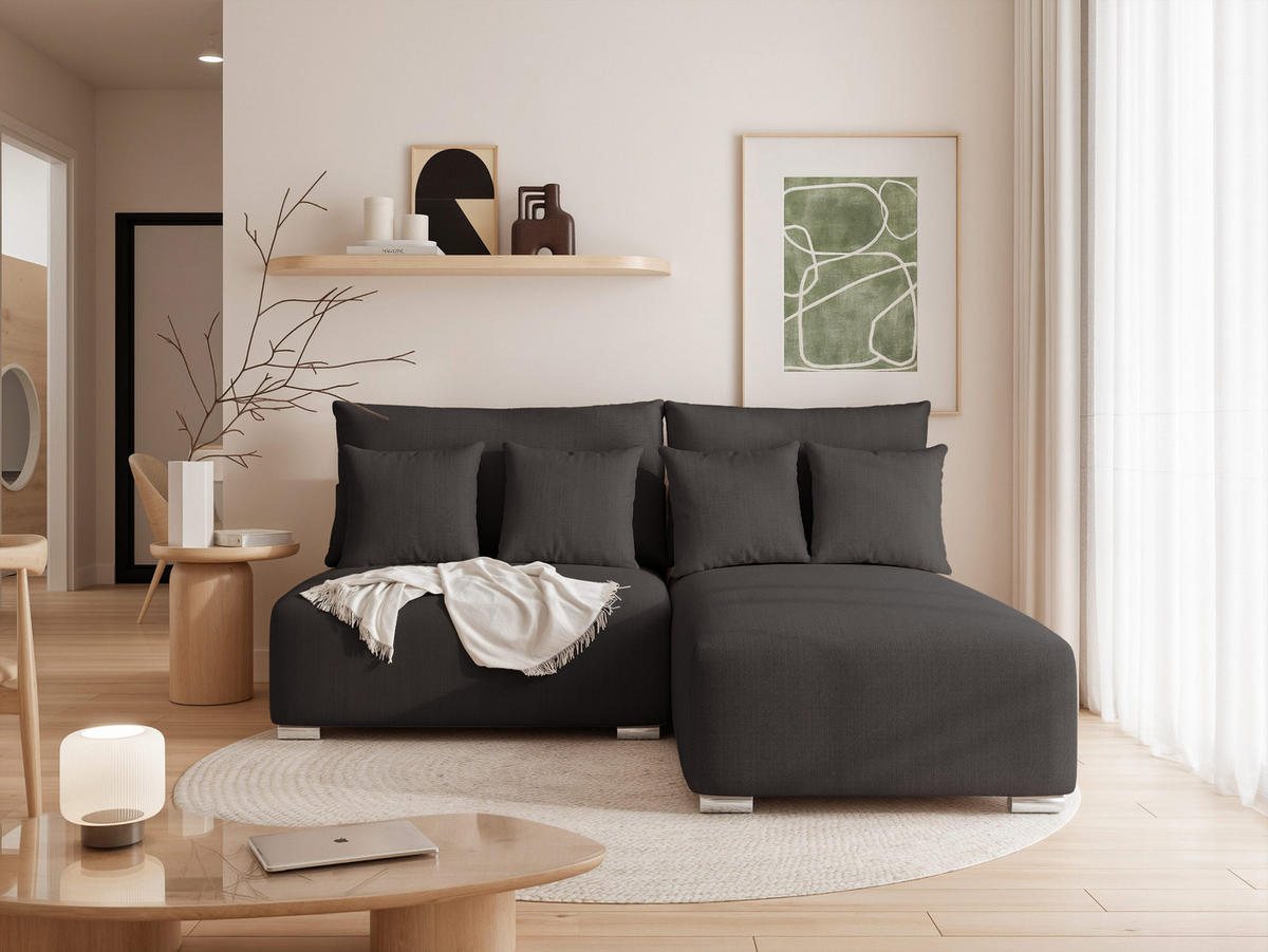ECKSOFA ELVO mit Schlaffunktion und Bettkasten Anthrazit - Anthrazit, Holzwerkstoff/Kunststoff (208/190cm) - Idohome