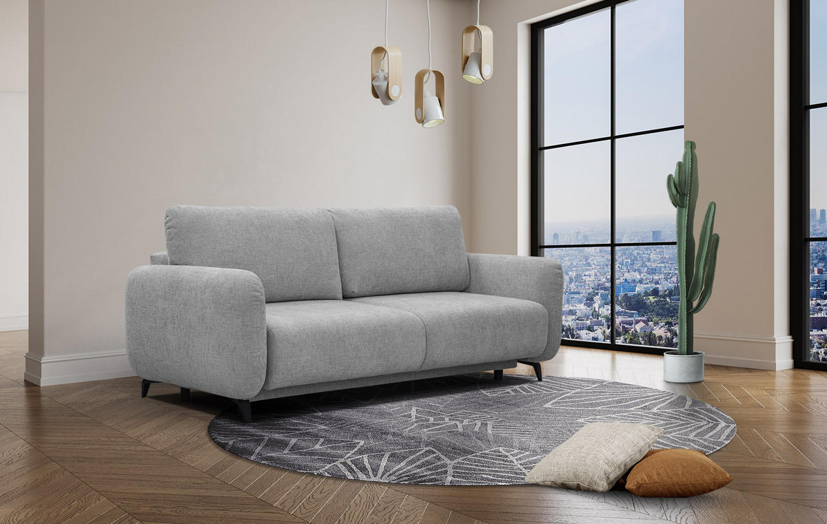 SOFA DRAKE 3-Sitzer mit Schlaffunktion, hellgrau - Hellgrau/Braun, Holz/Textil (232/90/107cm) - Courtois Laville