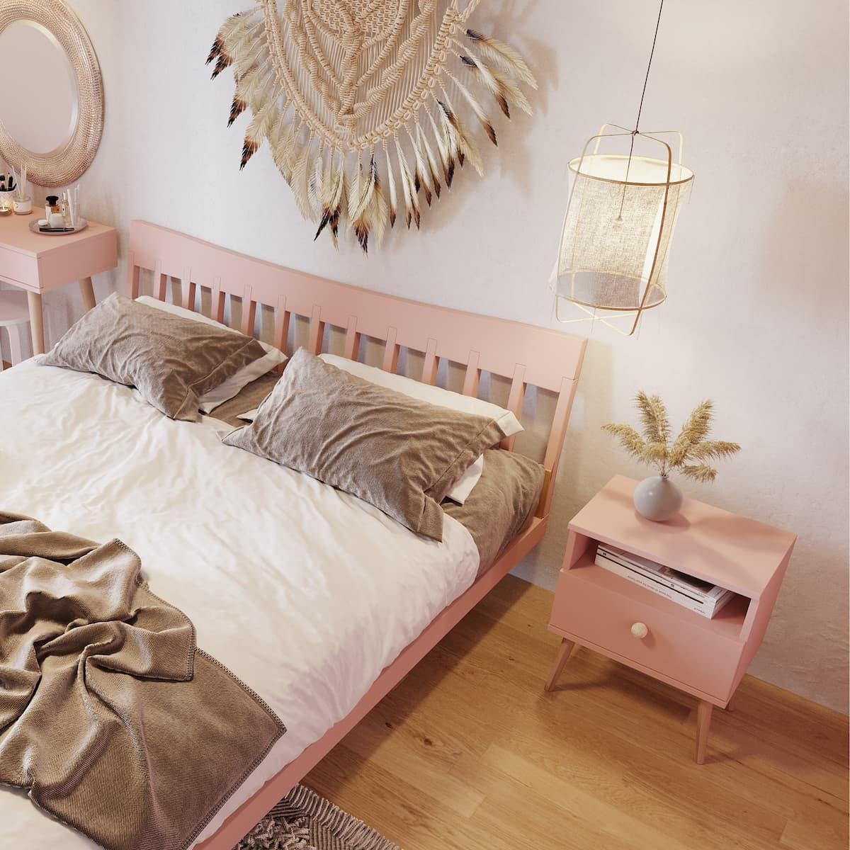 NACHTSCHRANK NATURA 44x31 cm, Pastellrosa, mit Schublade und Fach - Rosa, Holzwerkstoff (44/55.5/31cm) - Excellent Home