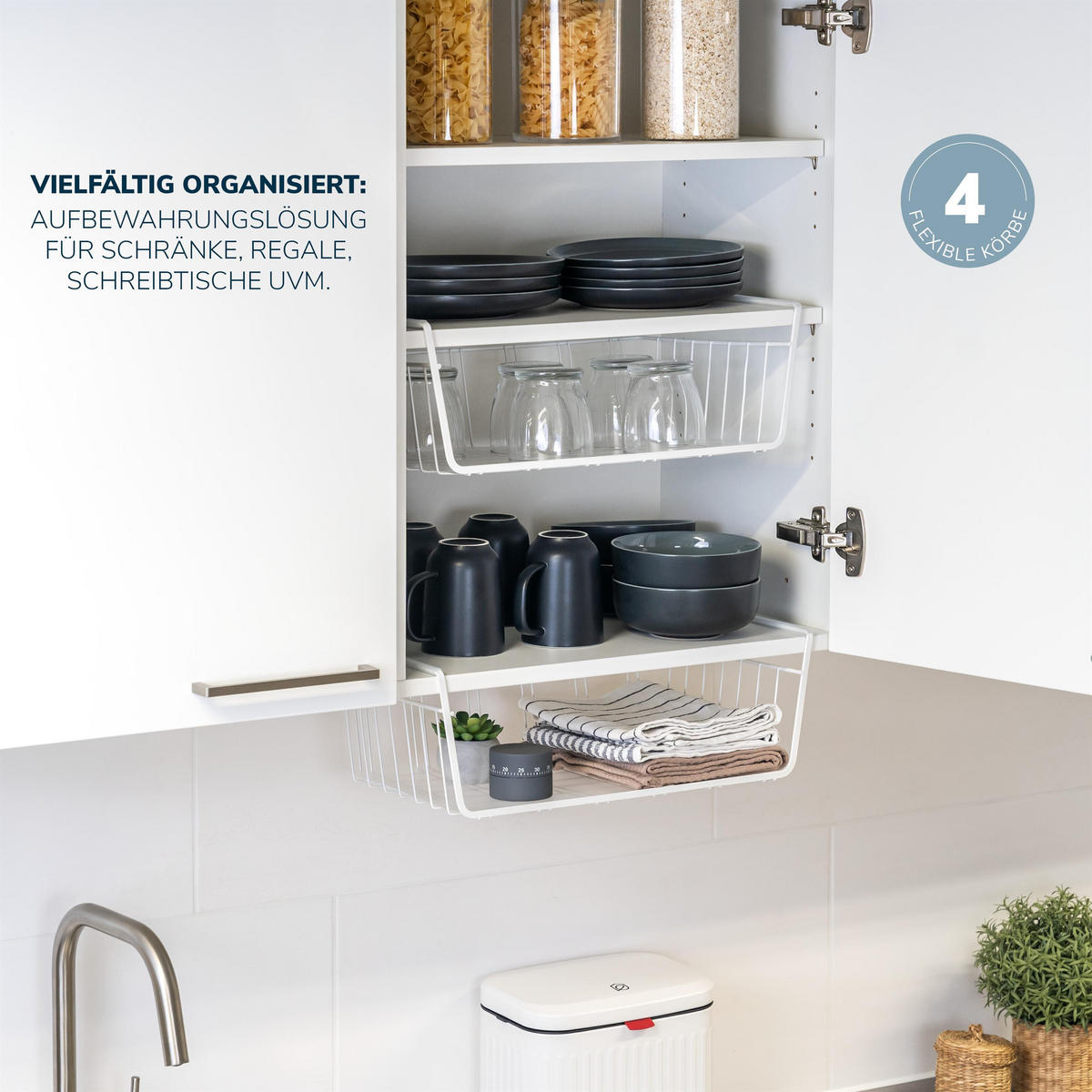 SCHRANKKÖRBE 4er-Set, weiß - Weiß, Metall (41/14/26cm) - eluno