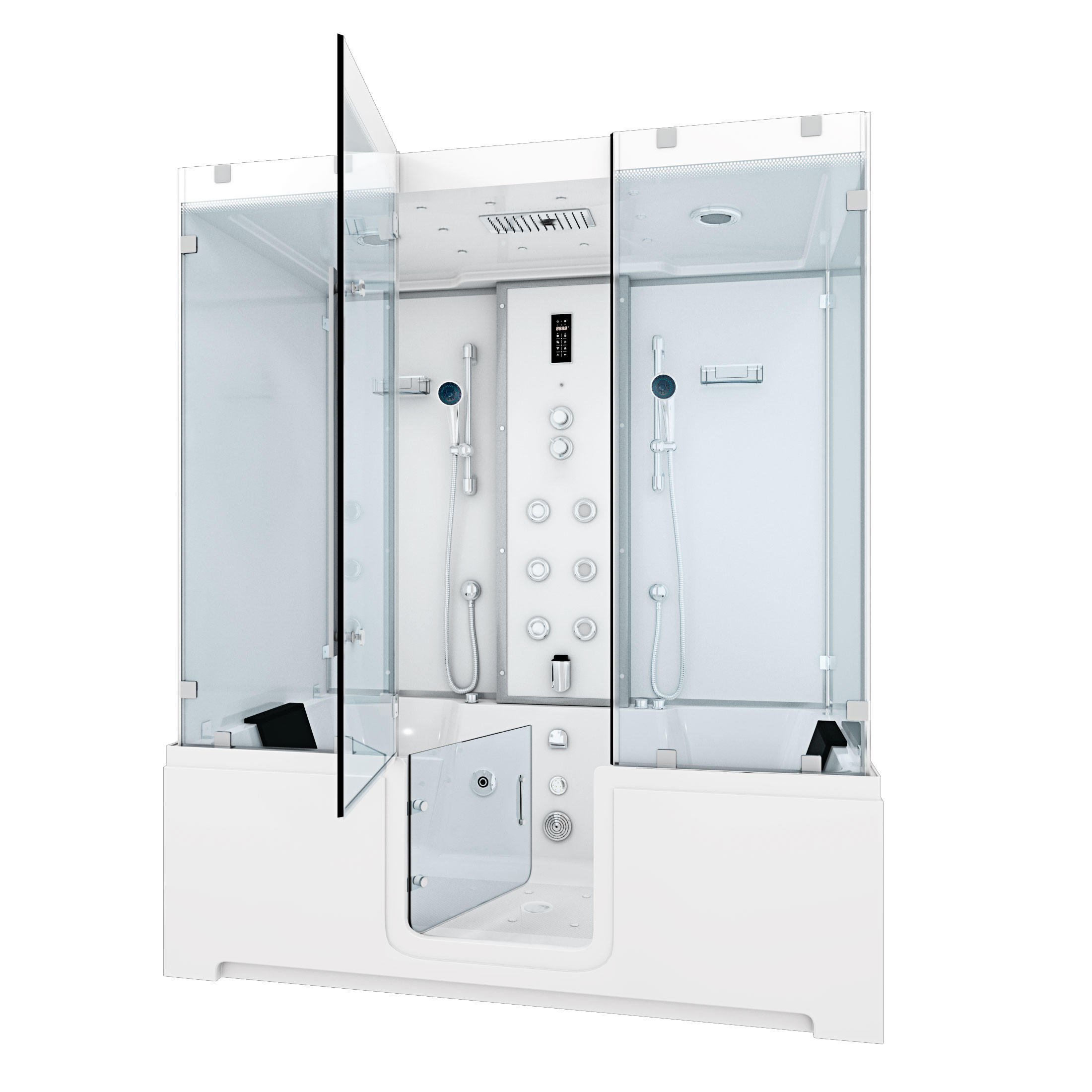 BADEWANNE Dusche K88-WS-EH-A-ALL Duschtempel - Weiß, Glas/Kunststoff (180/228/100cm) - AcquaVapore by Sandra Jentho