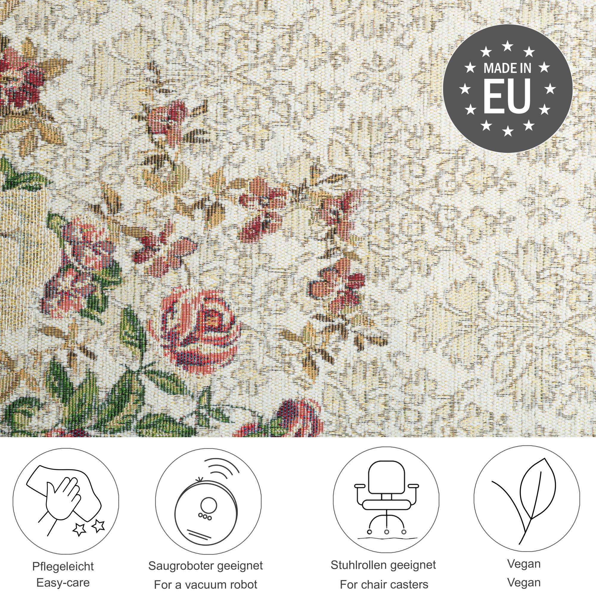 FLACHWEBTEPPICH Flomi Florence Bettumrandung 70x440 cm - Beige, Textil (70/440cm) - THEKO