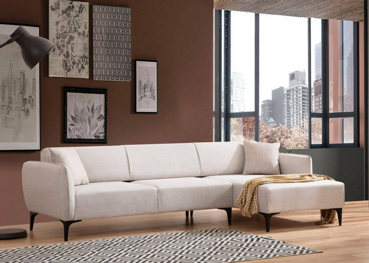ECKSOFA mit verstellbarer Rückenlehne - Beige/Schwarz, Holz/Kunststoff (140/270cm) - myHomelando