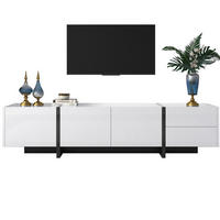 TV-SCHRANK in Weiß Hochglanz mit schwarzen Füßen, 3 Türen und 2 Schubladen 190/35/45 cm - Weiß, Holzwerkstoff (190/45/35cm) - Redom