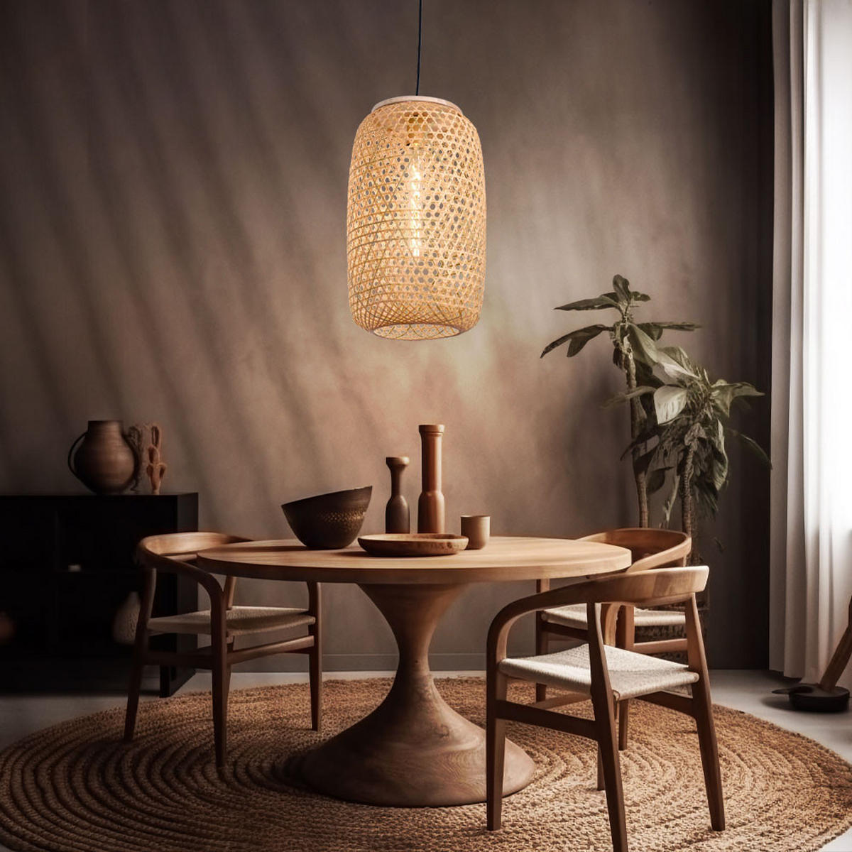 LED HÄNGELEUCHTE Bambus Geflecht Braun - Braun, Holz (31/31/135cm) - Globo Lighting