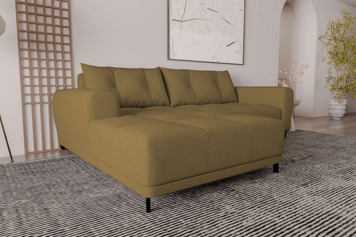ECKSOFA Massimo Strukturstoff Olivgrün inkl. Schlaffunktion Links - Schwarz/Olivgrün, Textil/Metall (177/246cm) - 99rooms