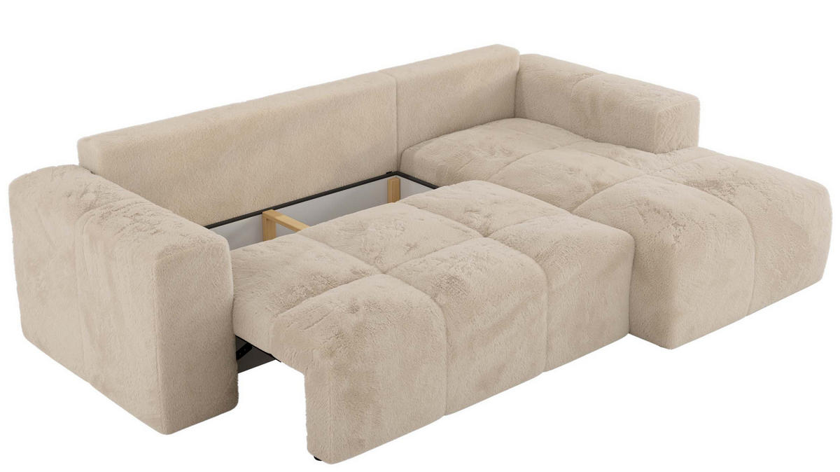 ECKSOFA MONIVA Creme Plüsch - Rechts - Creme/Schwarz, Textil (266/164cm) - MKS