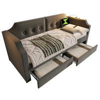 POLSTERBETT 90/200 cm Grau mit USB-Type-C und Leselicht, Tagesbett mit 2 Stauraumschubladen - Grau, Textil (90/200cm) - OKWISH